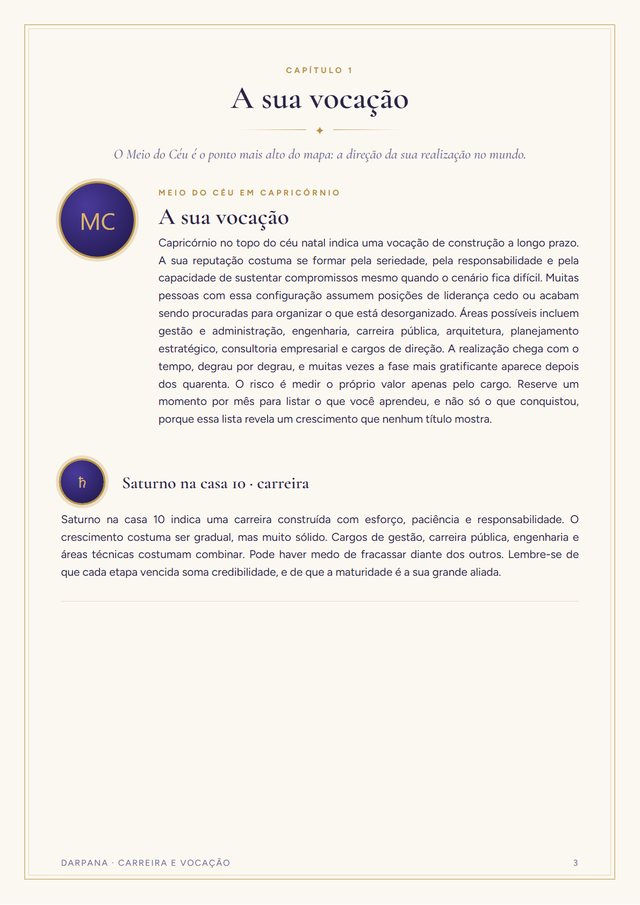 A sua vocação: página de amostra do Carreira e Vocação