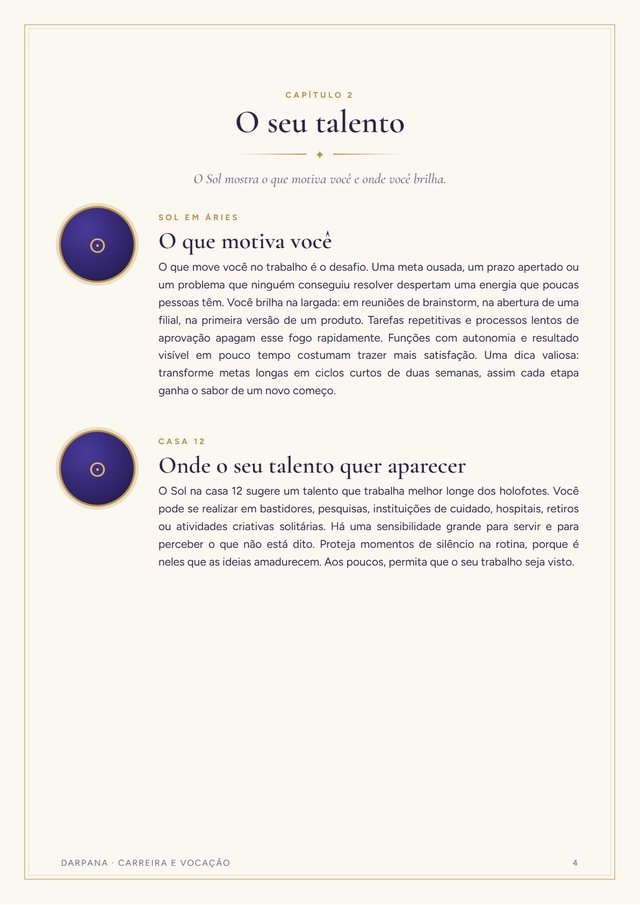 O seu talento: página de amostra do Carreira e Vocação