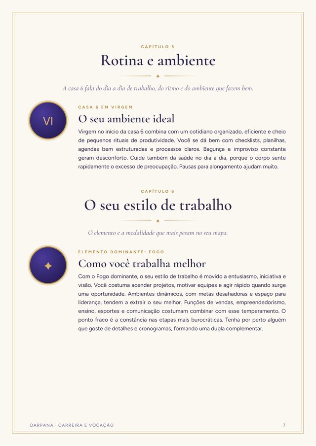 Rotina e ambiente: página de amostra do Carreira e Vocação